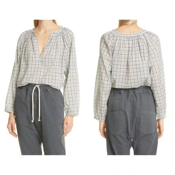 NWT Nili Lotan Brooke Check Plaid Cotton Blouse Top Shirt Size Small Grey White - Picture 1 of 14